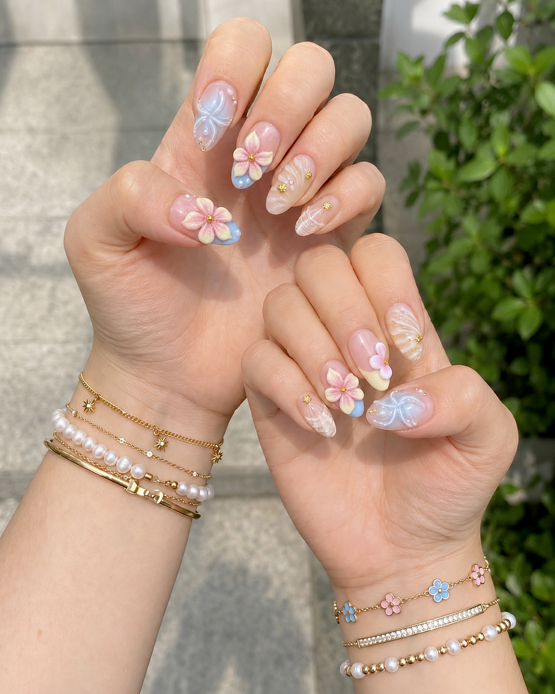 7 Flower Nail Designs for a Fresh, Feminine Manicure 7 A detailed floral garden manicure with pastel raised flower accents and soft feminine color.
Alt text: Detailed flower nail design featuring pastel floral accents, raised flower details, and soft garden-inspired nail art. This statement floral manicure is perfect for 3D flower nails, cute flower nails, summer floral nails, artistic flower nail designs, and photo-ready floral manicure ideas.
