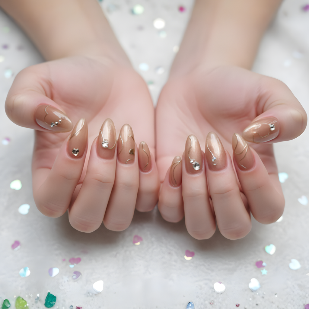 7 Elegant Gel Nail Ideas to Keep Your Style On Point This Fall 2025 5 Minimalist nude gel nails with subtle gold shimmer — elegant and timeless gel nail ideas for everyday wear.