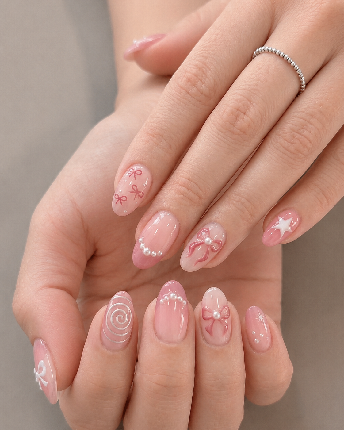 Luxury 3D cherry blossom pink nails with floral nail art