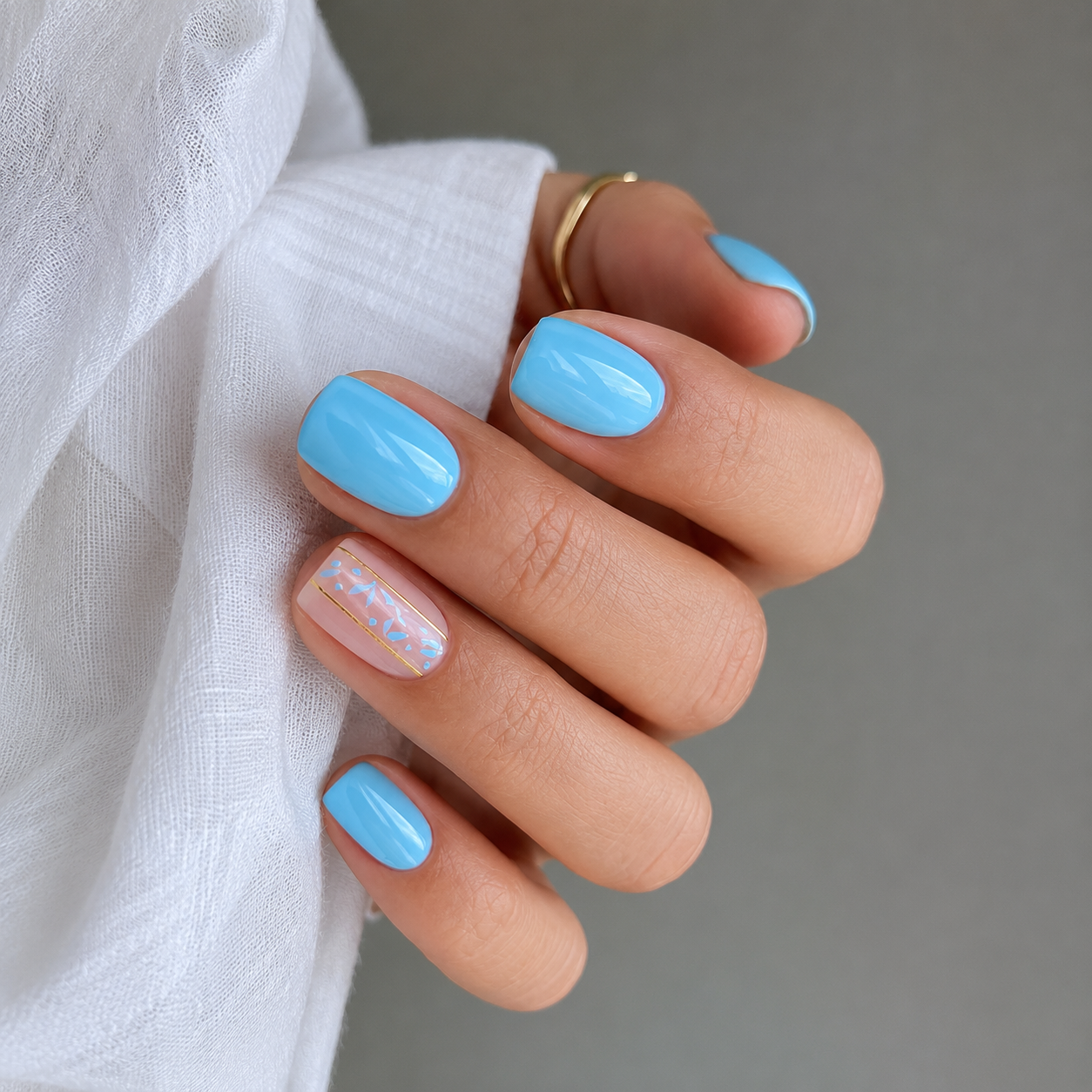 Short Baby Blue Nails with minimalist glossy finish