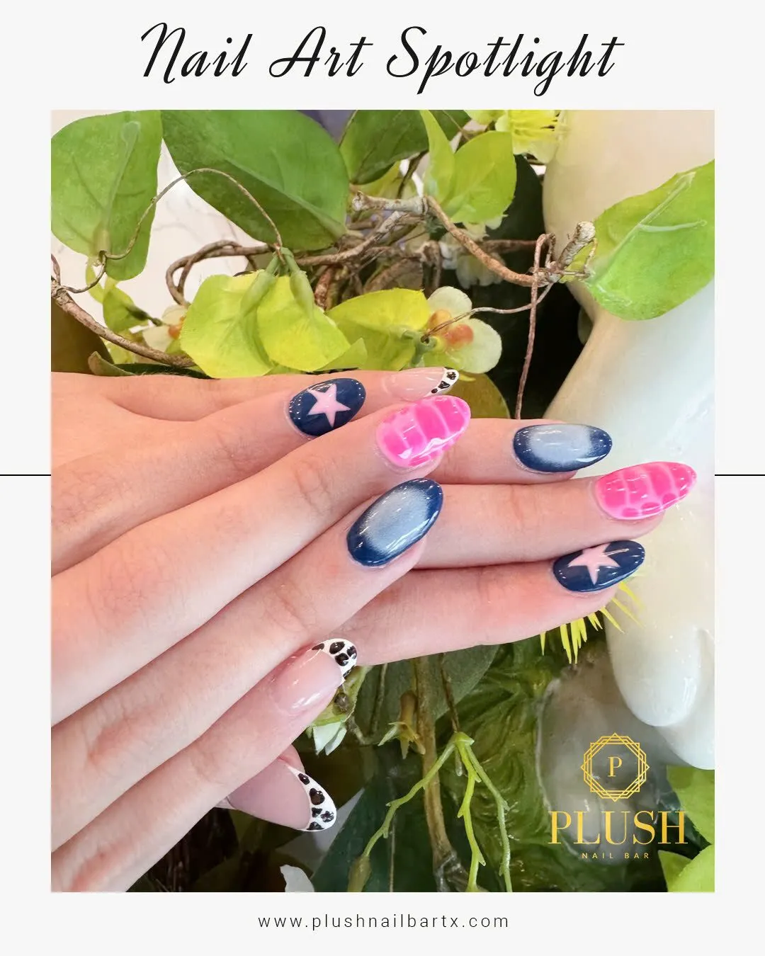 7 Must-Have Almond Nails Designs from Plush Nail Bar 5 Starry nails