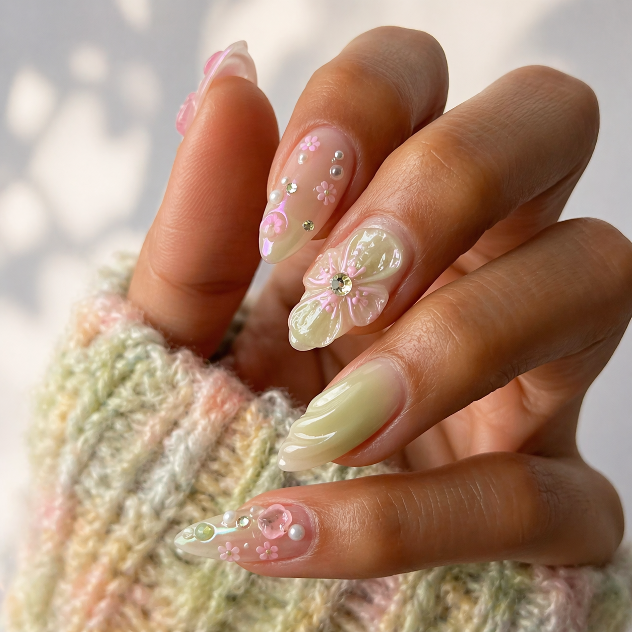 soft spring 3d flower nails light pastel floral manicure