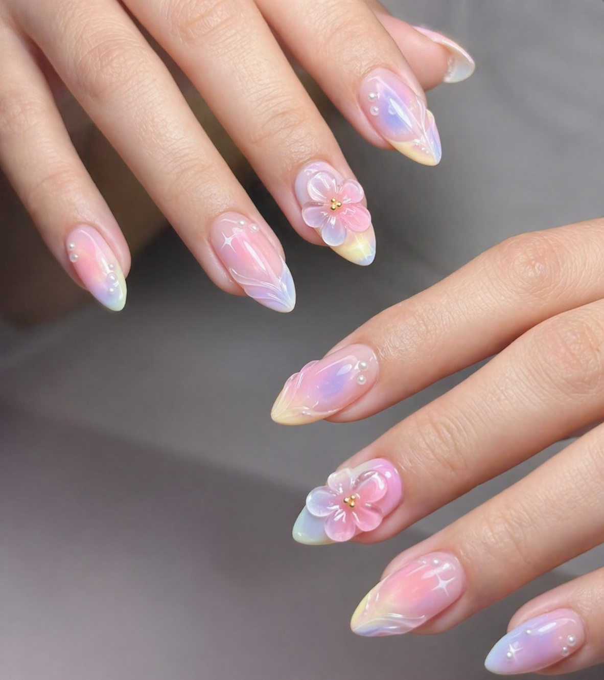 pastel 3d flower nails soft minimal aesthetic design