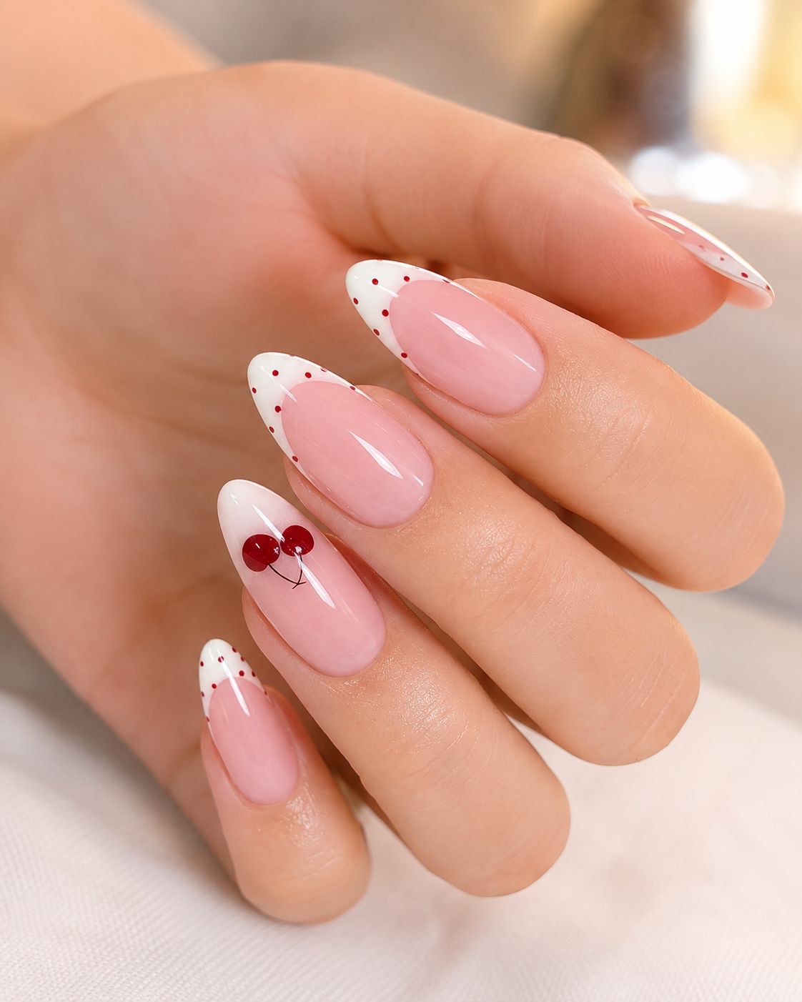 Back to school nails with a glossy blush pink almond nail design