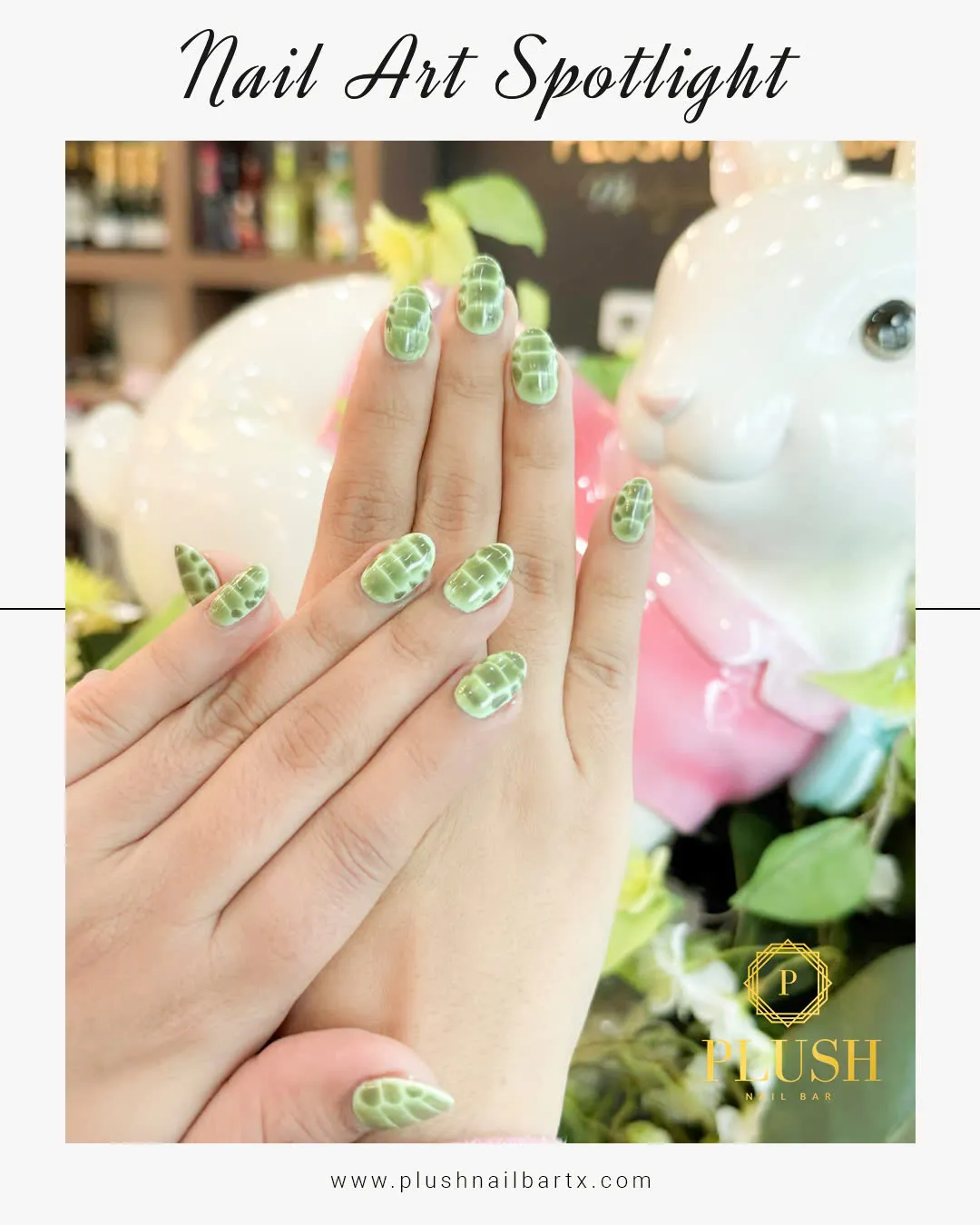 7 Must-Have Almond Nails Designs from Plush Nail Bar 4 Green almond nails