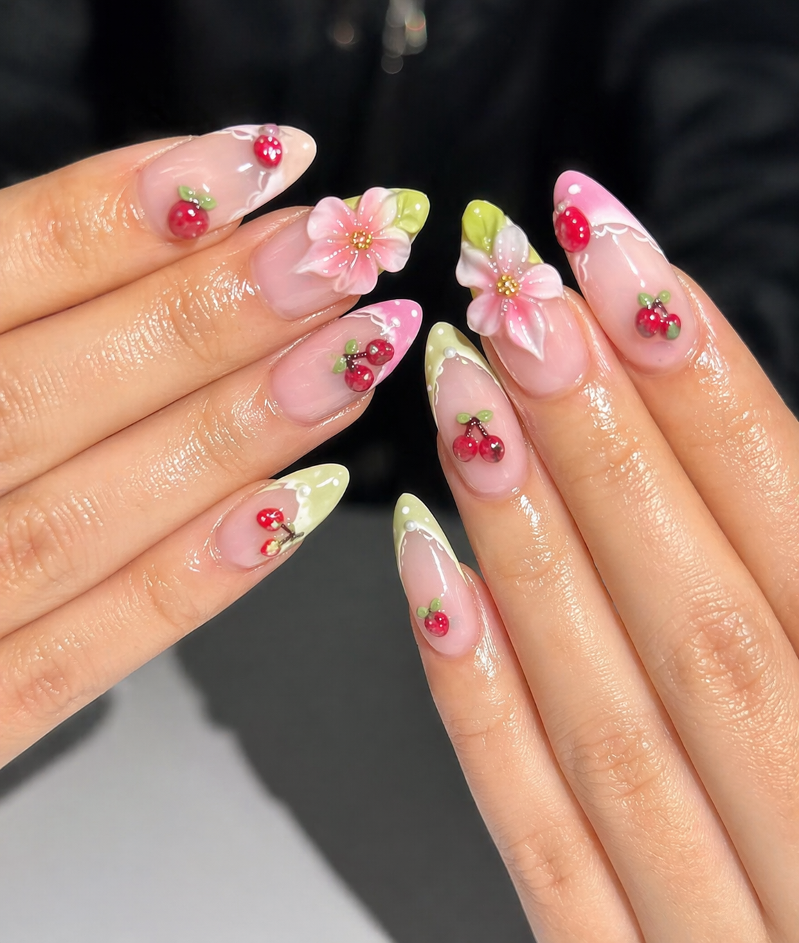 clean natural 3d flower nails minimal fresh look