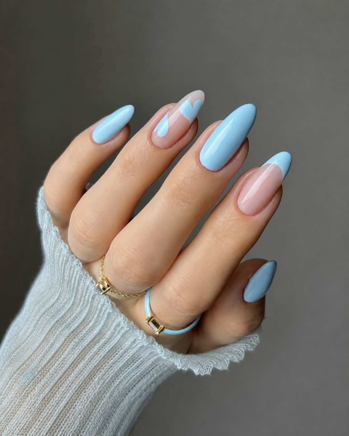 Baby Blue Nails with glossy pastel almond manicure
