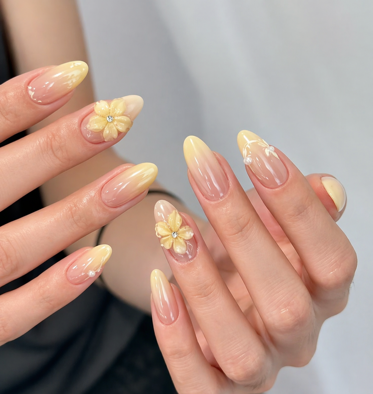 Butter Yellow: butter yellow 3d flower nails soft trendy nail design