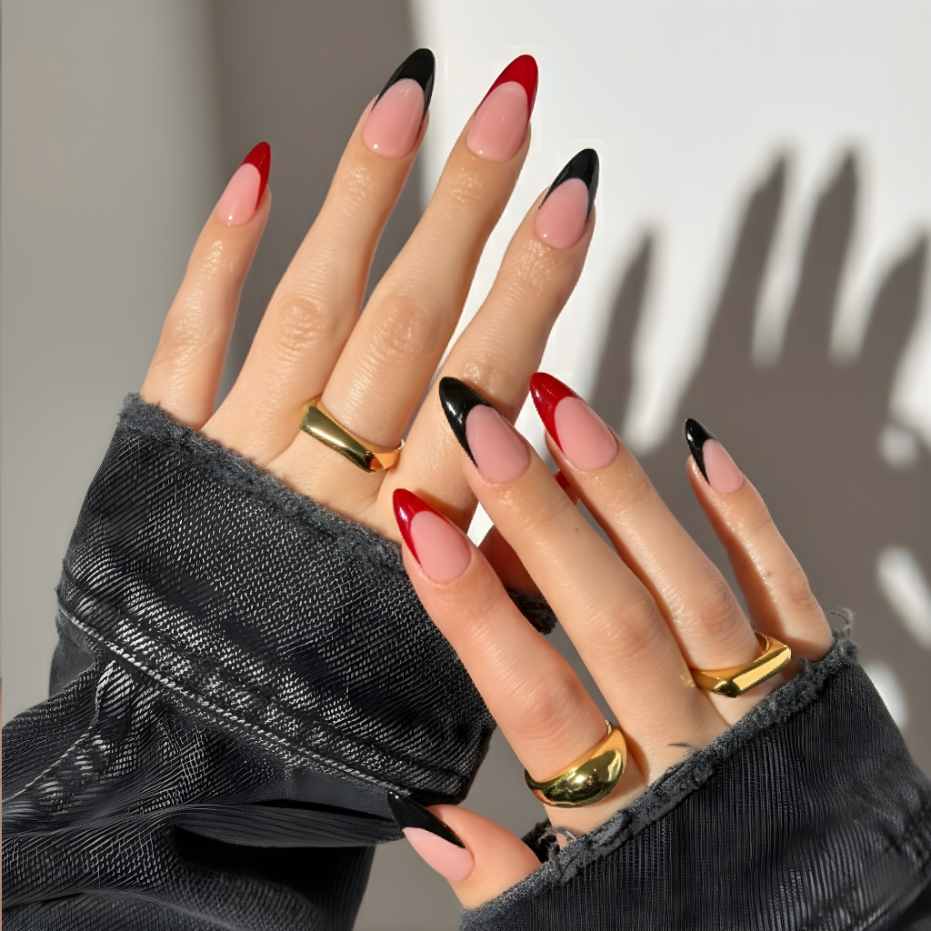 7 Elegant Gel Nail Ideas to Keep Your Style On Point This Fall 2025 7 Modern red and black French tip gel nails — chic and fashionable gel nail ideas for Fall 2025.