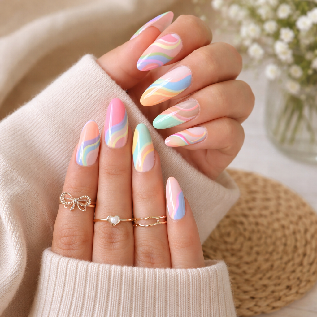 abstract swirl nail designs with colorful artistic patterns for trendy summer nails