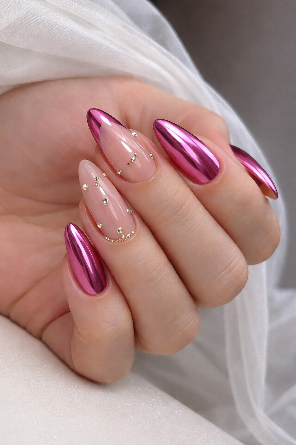 Luxury Aura Nails Plush Nail Bar design with chrome finish