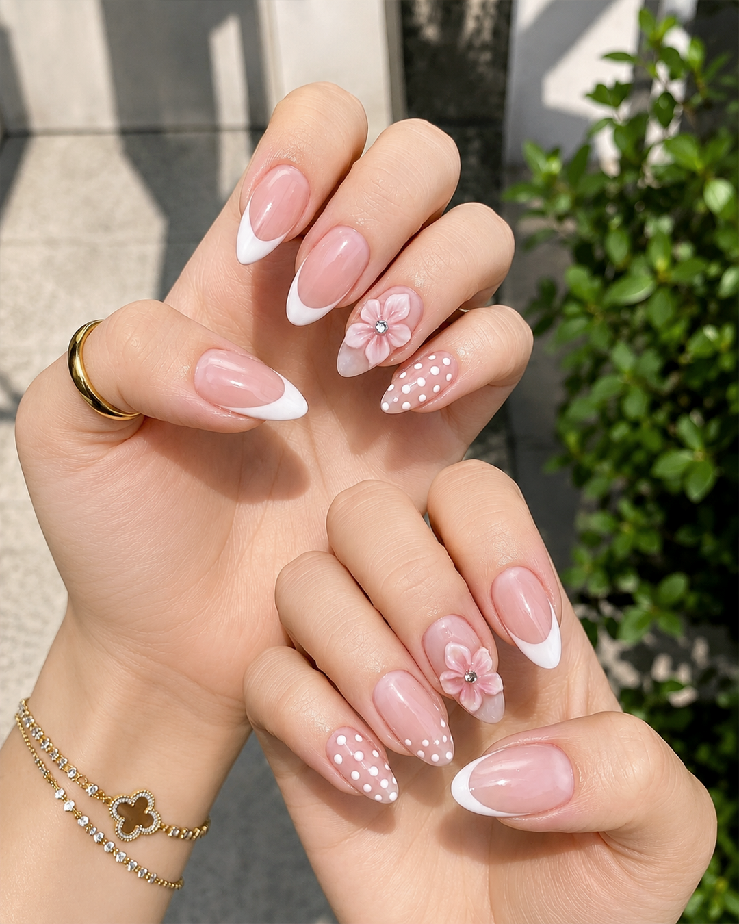 Elegant pink French manicure with clean white tips.