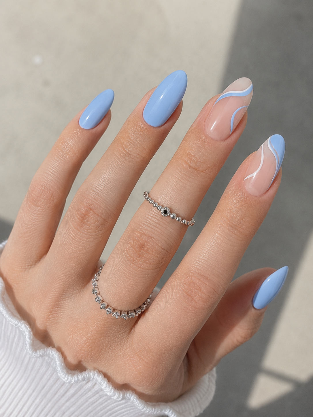 Minimalist Baby Blue Nails with modern French tips