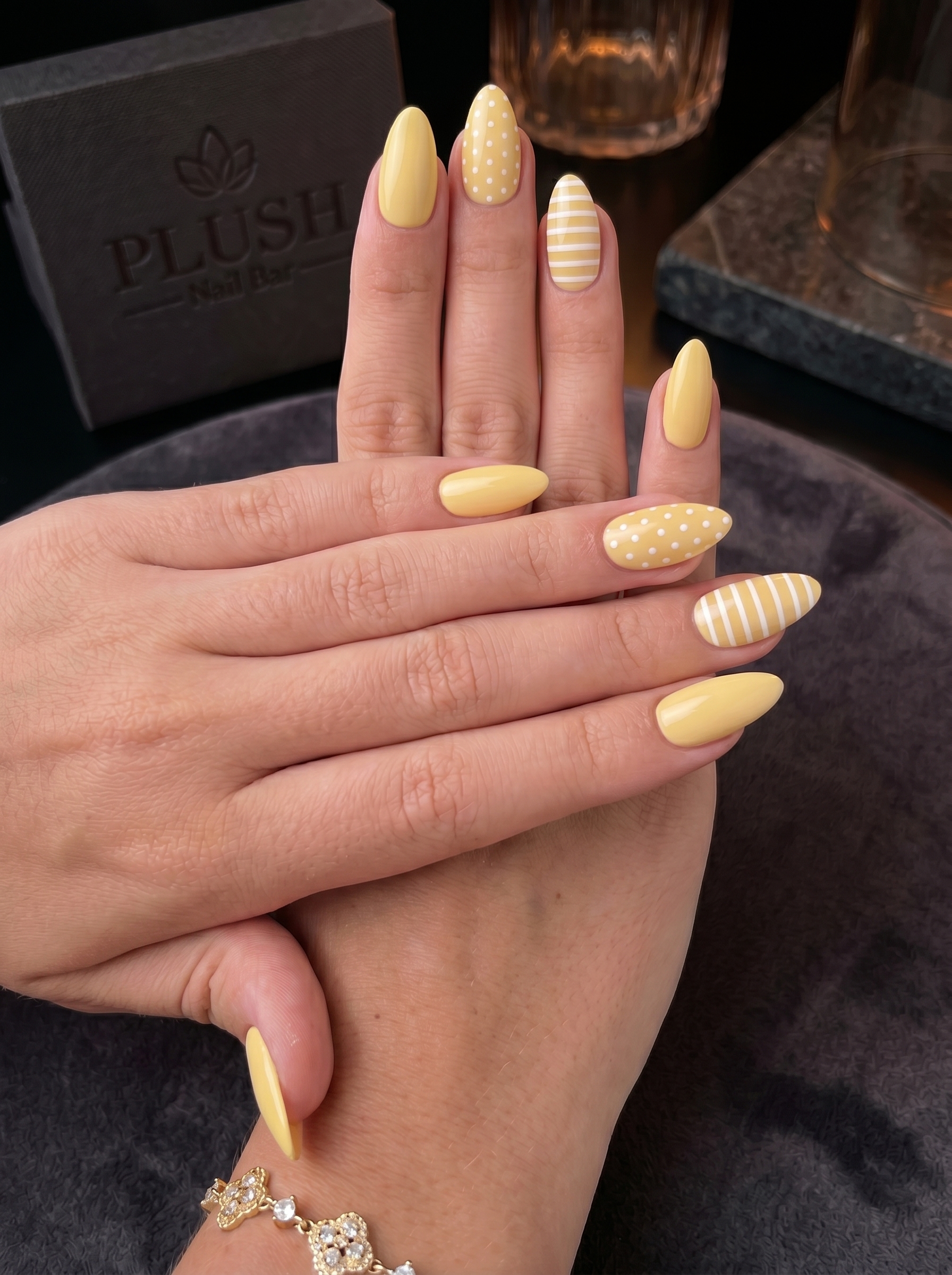 Summer Nail Trends 2026 sunshine yellow nail design with playful patterns and modern nail art at Plush Nail Bar