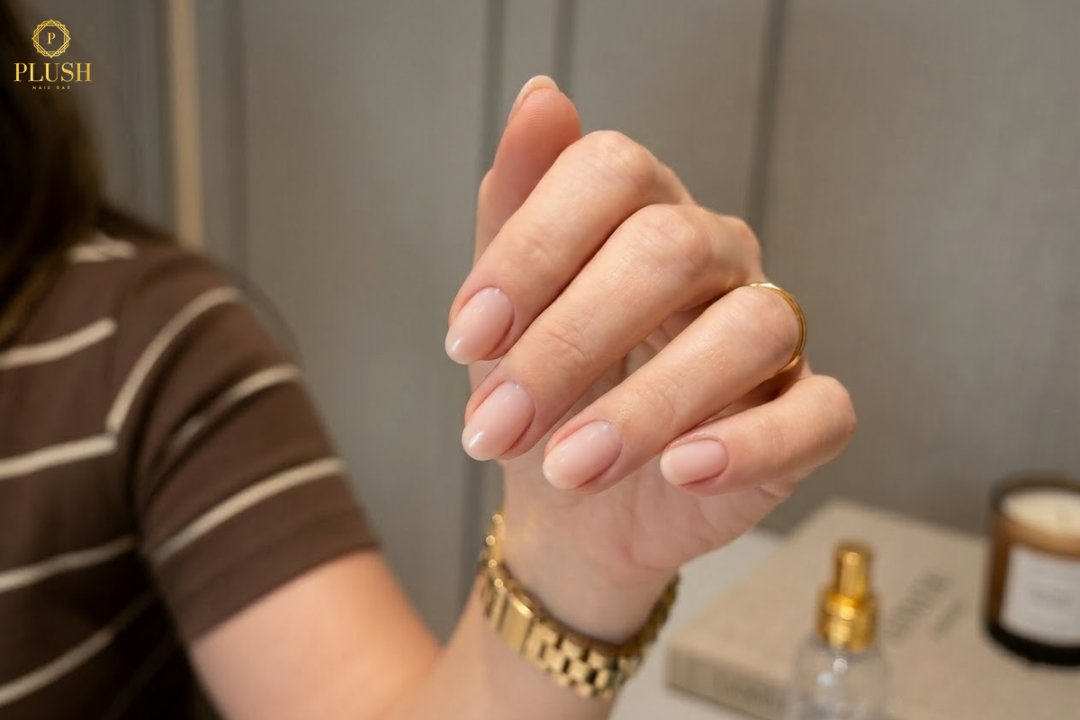 Russian Manicure Secrets – 7 Powerful Reasons to Choose Plush Nail Bar Today 3 Soft pink almond nails with precise cuticle work using RUSSIAN MANICURE technique at Plush Nail Bar