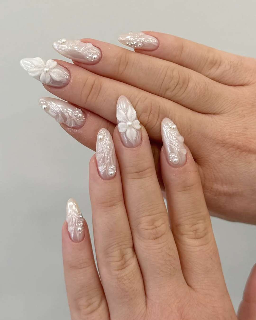 chrome 3d flower nails metallic shiny floral design