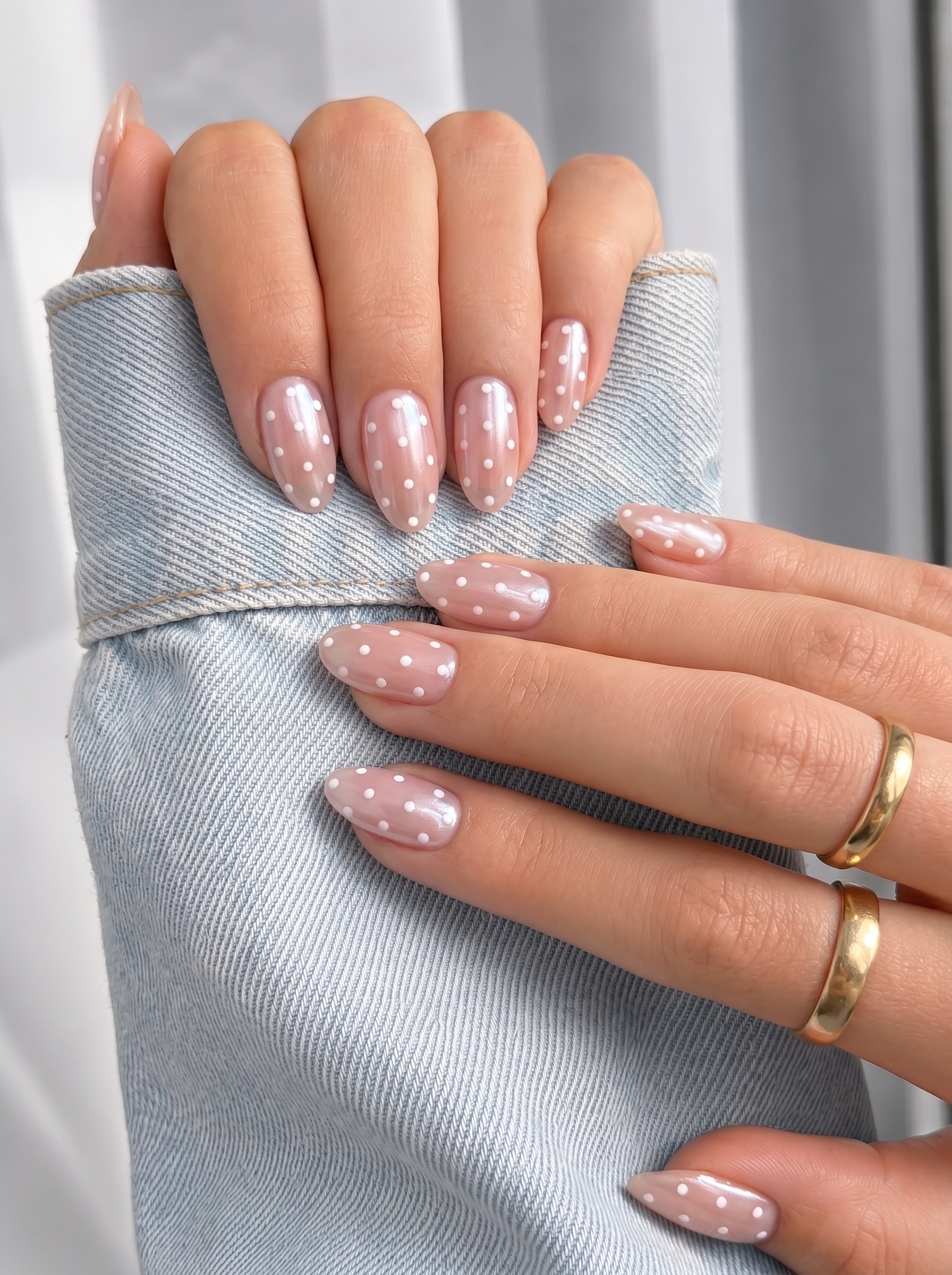 White Chrome Nails: The Stunning Trend Everyone Is Wearing in 2026 2 Minimalist white chrome polka dot nails with a soft milky finish on almond-shaped nails