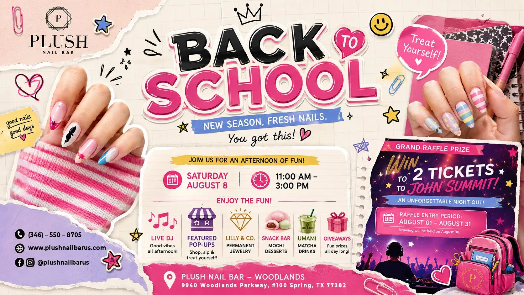 Back to School Nail Ideas: 10 Fresh Manicures for a Stylish New Semester 1 Back to school nails flyer for Plush Nail Bar The Woodlands