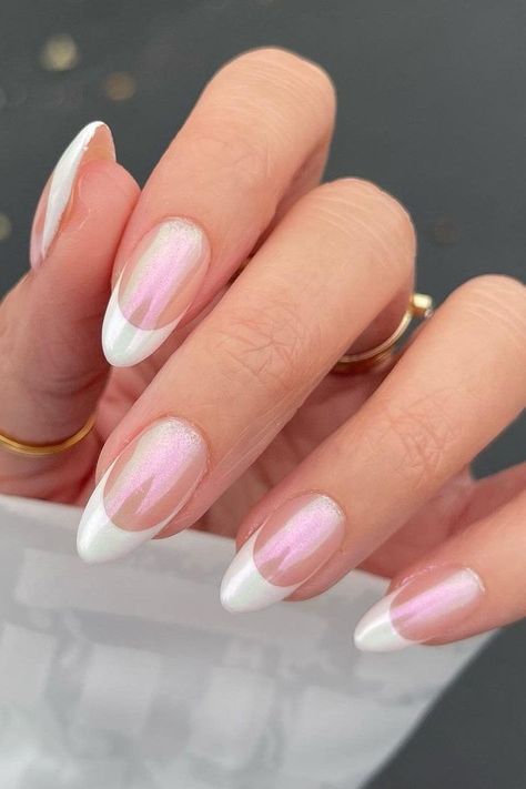 Trendy September French nails with Hailey Bieber-inspired glazed effect